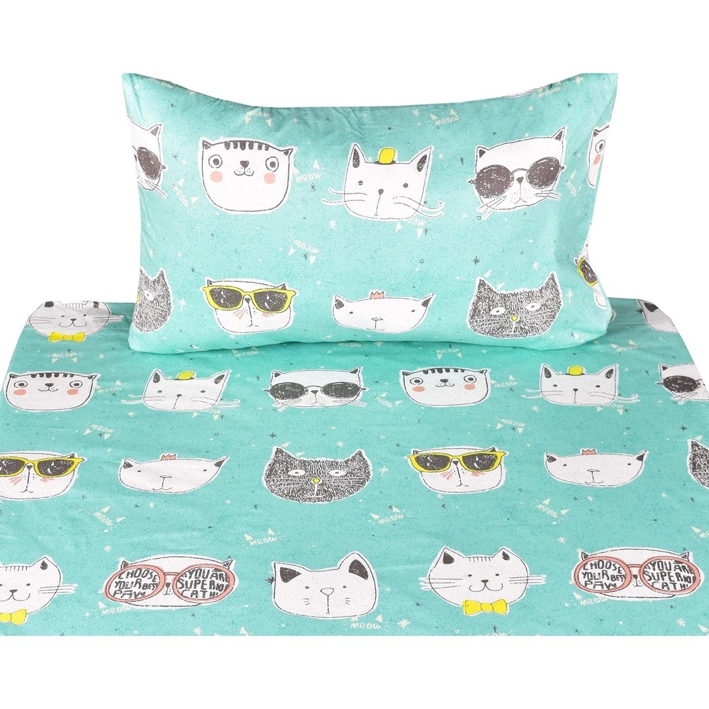 J-pinno Cats Kitty Cute Twin 100% Cotton 3 Pieces Sheet Set for Kids Girls Child